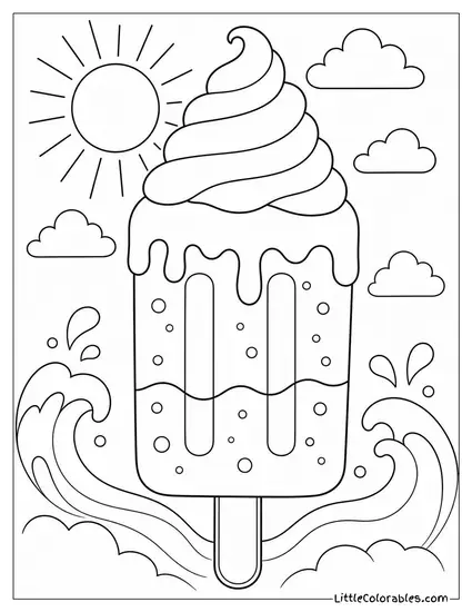 A Root Beer Float Popsicle With Cream Swirled on Top Coloring Page