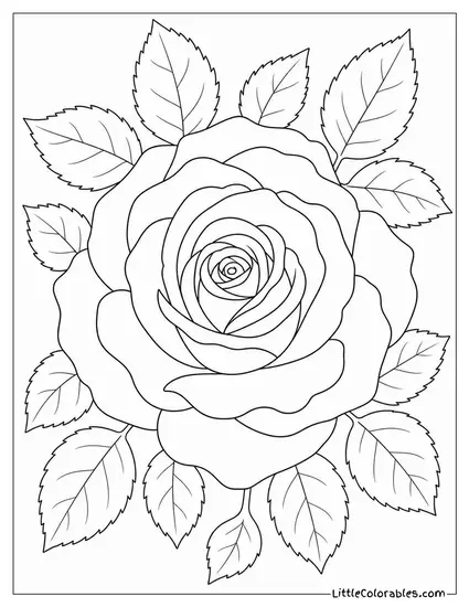 A Rose Bloom Viewed Directly from Above Coloring Page