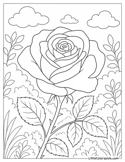 A Rose Bloom with a Ladybug on One Petal Coloring Page