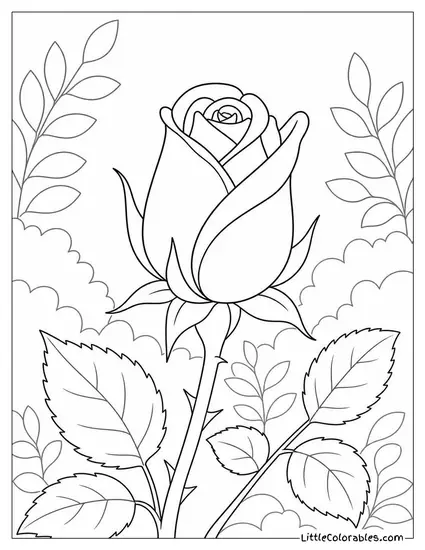 A Rose Bud Just Beginning to Open Coloring Page