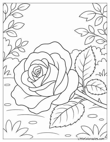 A Rose Lying Flat with Petals Slightly Open Coloring Page