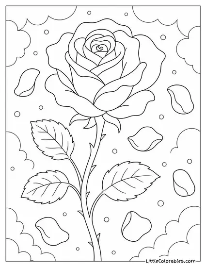 A Rose with Petals Falling Around it Coloring Page