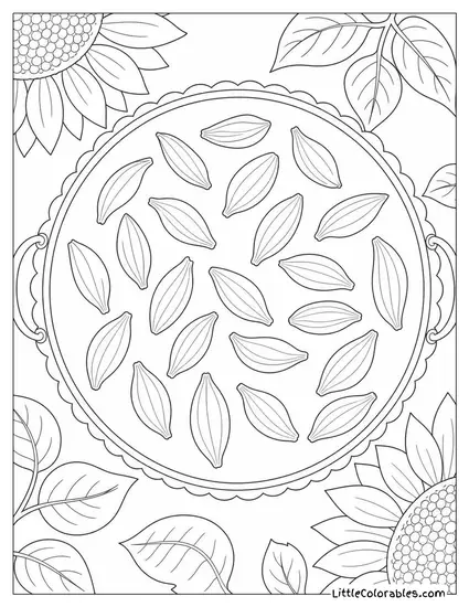 A Scattered Arrangement of Sunflower Petals on a Round Tray Coloring Page