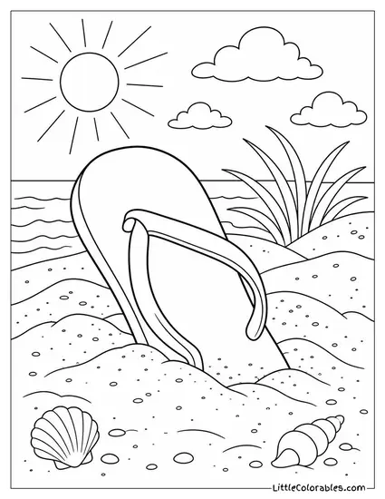 A Single Flip Flop Half Buried in Dry Sand Coloring Page