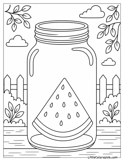 A Single Watermelon Slice Sitting Inside an Oversized Mason Jar Coloring Page