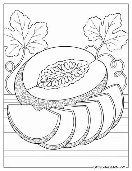 A Sliced Cantaloupe Fanned into a Half Moon Shape Coloring Page