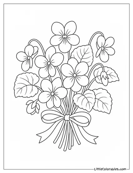 A Small Posy of Violets Tied with a Thin Ribbon Coloring Page