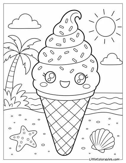 A Soft Serve Swirl Cone With Rainbow Sprinkles Coloring Page