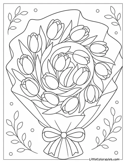 A Spiral Bouquet of Tulips Wrapped in Brown Paper Coloring Page