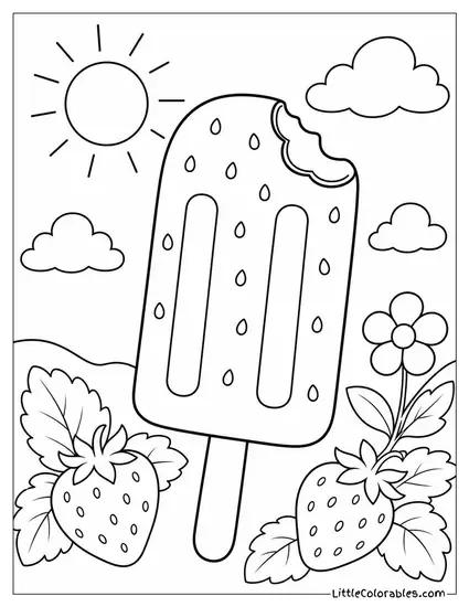 A Strawberry Popsicle With a Bite Taken Out of It Coloring Page