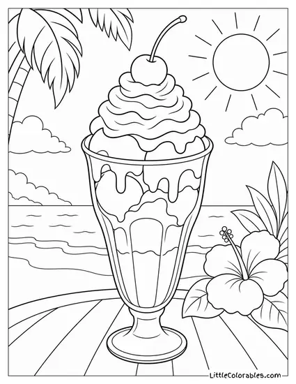 A Sundae in a Tall Glass With Whipped Cream and a Cherry Coloring Page