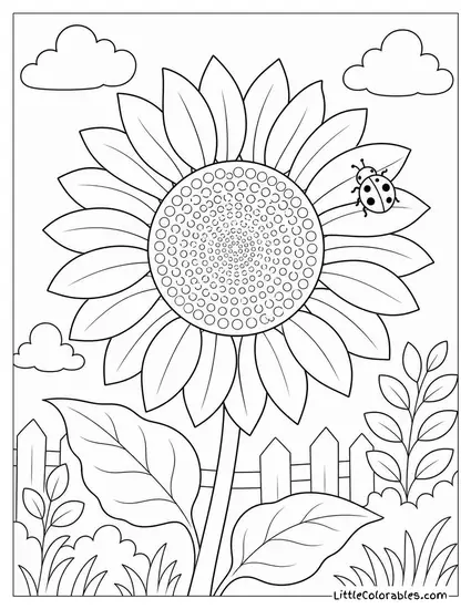 A Sunflower Bloom with a Ladybug on One Petal Coloring Page
