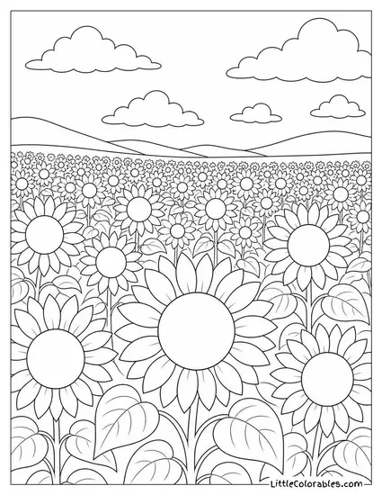 A Sunflower Field Stretching to the Horizon Coloring Page