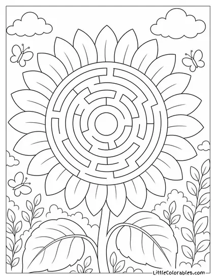 A Sunflower Maze Viewed from Above Coloring Page
