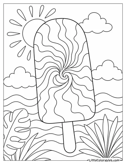 A Tie Dye Popsicle With Swirling Purple Orange and Pink Coloring Page