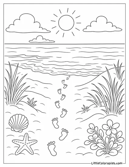 A Trail of Footsteps From the Dunes to the Waterline Coloring Page