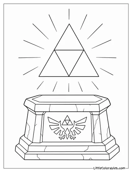 A Triforce Glowing Brightly Above an Ancient Stone Pedestal Legend of Zelda Coloring Page