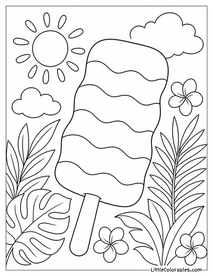 A Wavy Shaped Popsicle With Alternating Cream and Berry Stripes Coloring Page