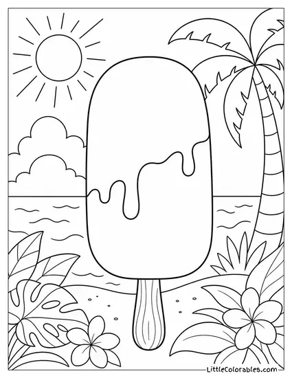 A White Vanilla Ice Cream Bar Half Dipped in Dark Chocolate Coloring Page