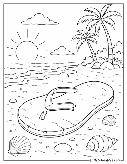 A Worn Out Flip Flop With a Broken Strap on the Beach Coloring Page