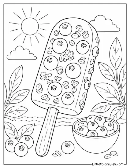 A Yogurt Popsicle With Granola and Blueberries Pressed Into the Sides Coloring Page