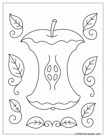 Apple Core Showing Just the Center and Seeds Coloring Page