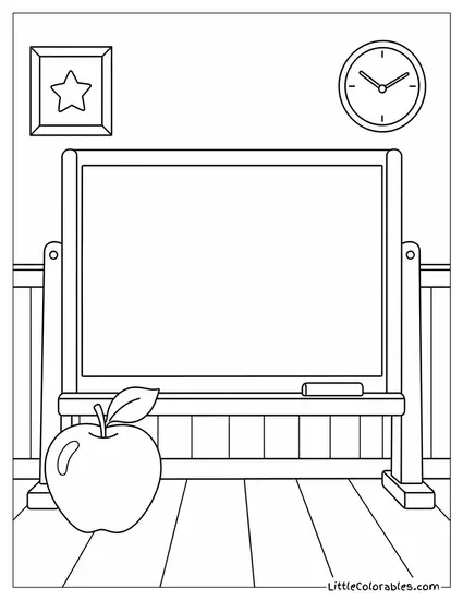 Apple Sitting Next to an Old Fashioned School Chalkboard Coloring Page