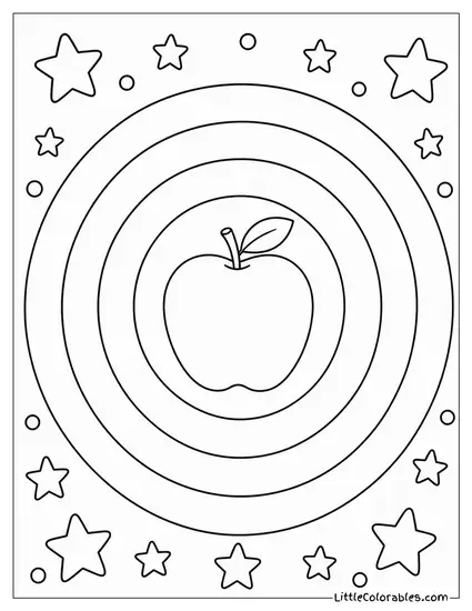 Apple Sitting Perfectly in the Center of a Target Coloring Page