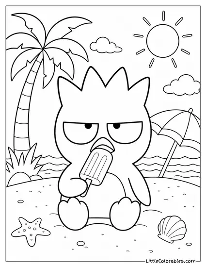 Badtz Maru Eating a Popsicle With a Completely Grumpy Expression Coloring Page
