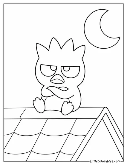 Badtz Maru Sitting on a Rooftop Looking Grumpy Under the Moon Coloring Page