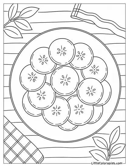 Banana Slices Arranged Neatly on a Plain Round Plate Coloring Page