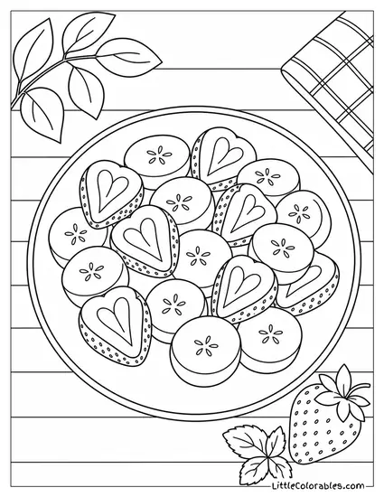 Banana Slices Mixed with Strawberry Slices on a Plate Coloring Page