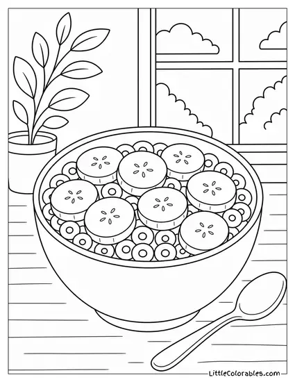 Banana Slices Topping a Simple Bowl of Cereal Coloring Page