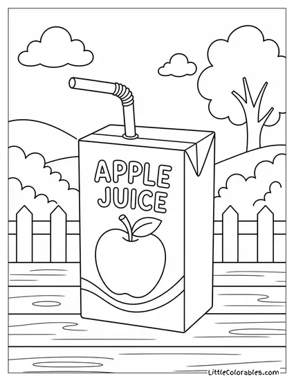 Box of Apple Flavored Juice with a Bendy Straw Coloring Page