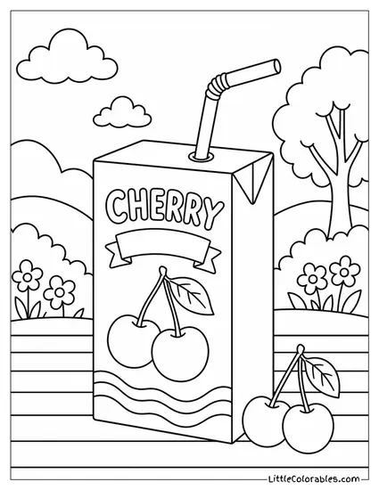 Box of Cherry Flavored Juice With a Bendy Straw Coloring Page