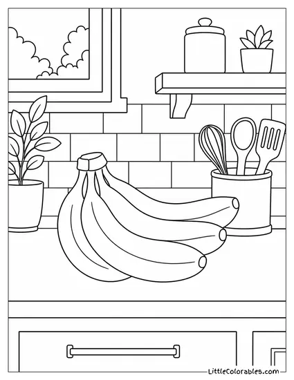 Bunch of Bananas Sitting on a Clean Kitchen Counter Coloring Page