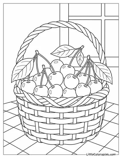 Bunch of Cherries Inside a Simple Wicker Basket Coloring Page