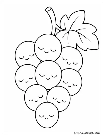 Bunch of Grapes Huddled Together With Sleepy Faces Coloring Page