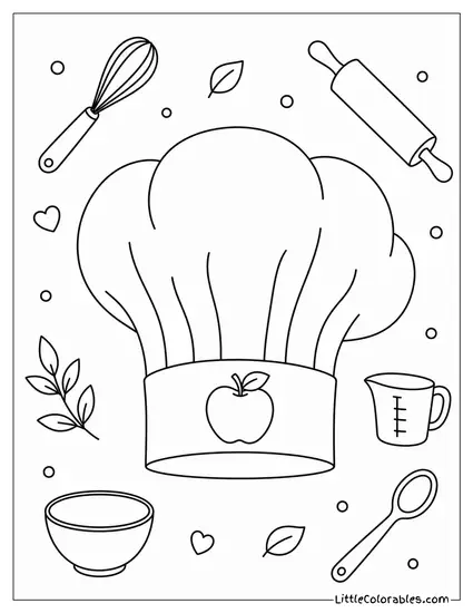 Chef Hat Decorated with a Small Apple Emblem Coloring Page