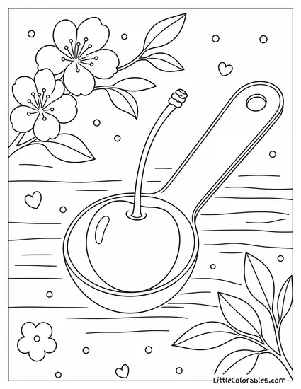 Cherry Resting Inside a Small Metal Measuring Spoon Coloring Page