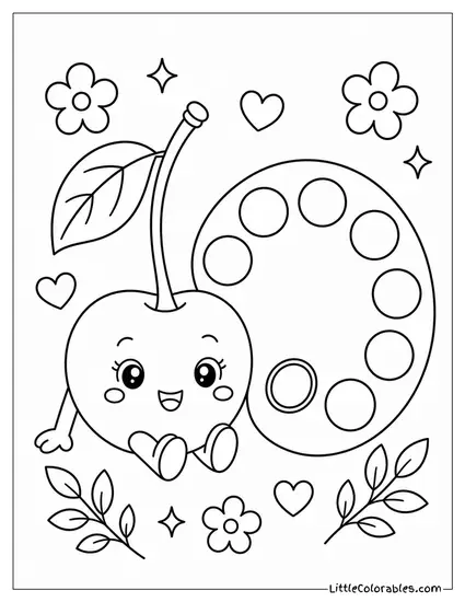 Cherry Sitting Next to a Clean White Paint Palette Coloring Page