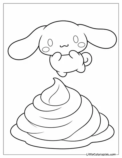 Cinnamoroll Floating Gently Above a Swirl of Whipped Cream Coloring Page