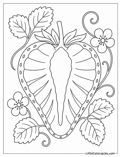 Clean Cross Section of a Strawberry Sliced Vertically Showing Coloring Page