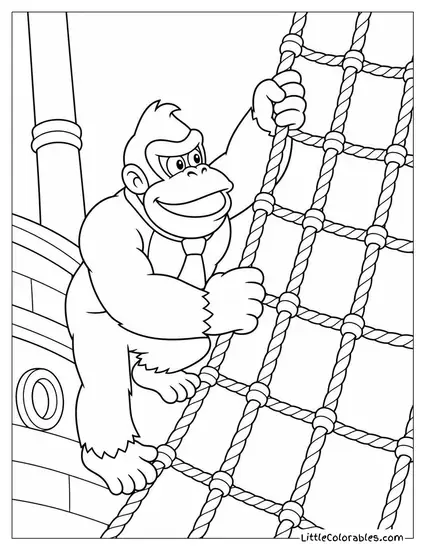 Climbing a Rope Net on a Pirate Ship Coloring Page