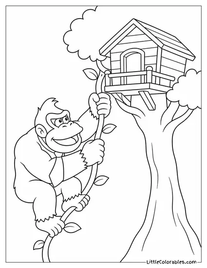 Climbing a Vine Up to a Treehouse Coloring Page
