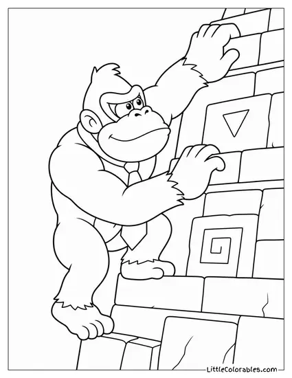 Climbing Up the Side of a Tall Stone Temple Coloring Page