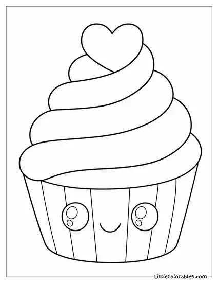Cupcake With Frosting Swirled Into a Tiny Heart Coloring Page