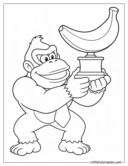 Donkey Kong Holding a Giant Golden Banana Trophy Coloring Page