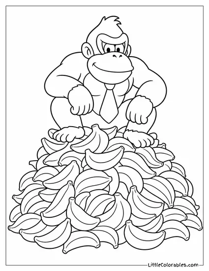 Donkey Kong Sitting on Top of a Giant Pile of Bananas Coloring Page