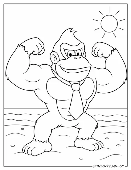 Flexing His Muscles on a Sunny Beach Coloring Page